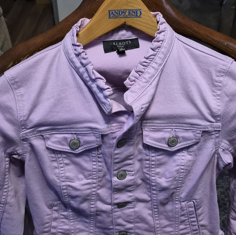 Talbot's Purple Ruffle Neck Denim Jacket - Picture 11 of 11